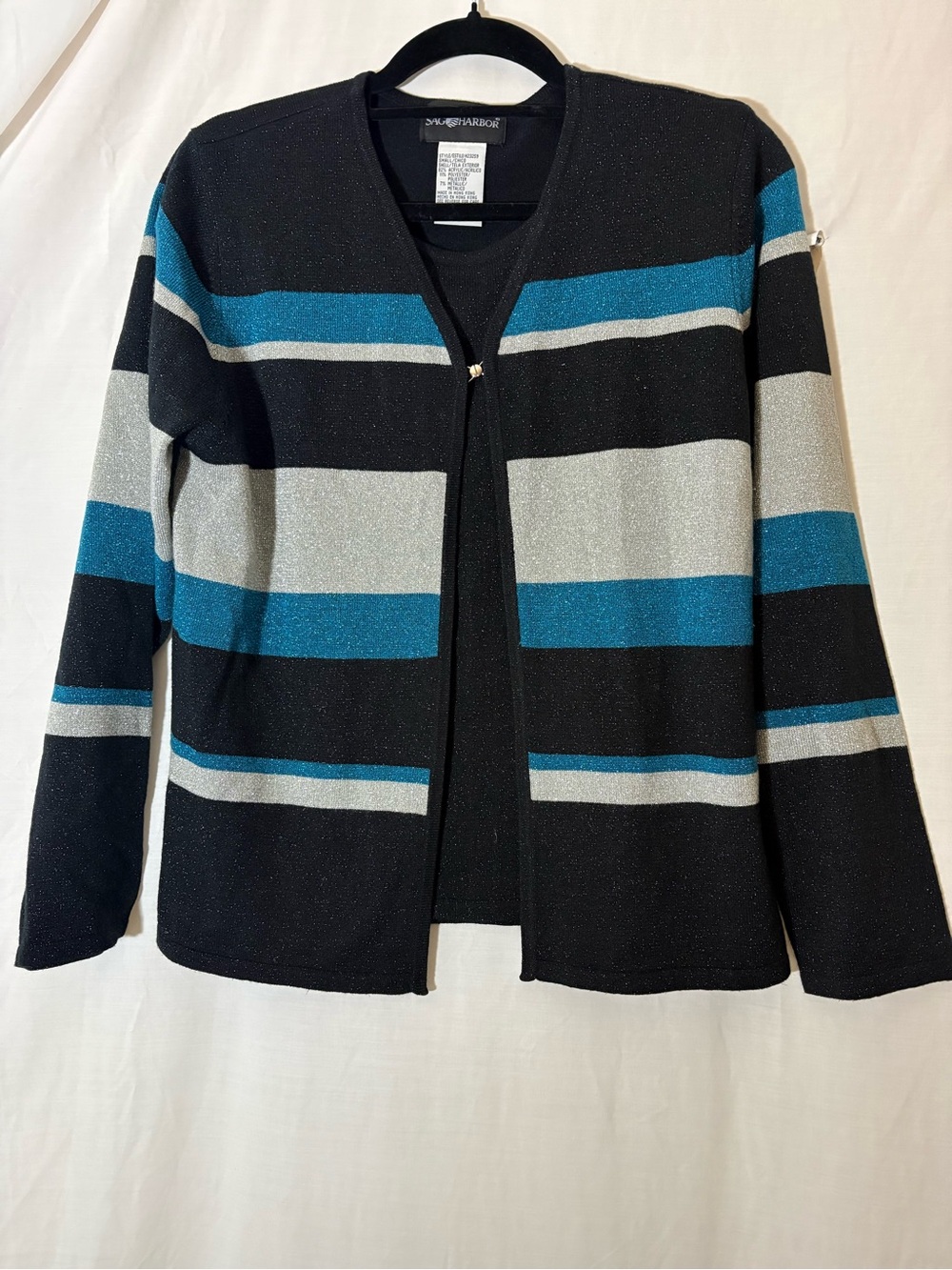 Sag Harbor Black Sweater Tank with Attached Jacket Subtle Silver Sheen